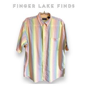 Lands’ End Rainbow Pin-Striped Seersucker Shirt, Tall XL